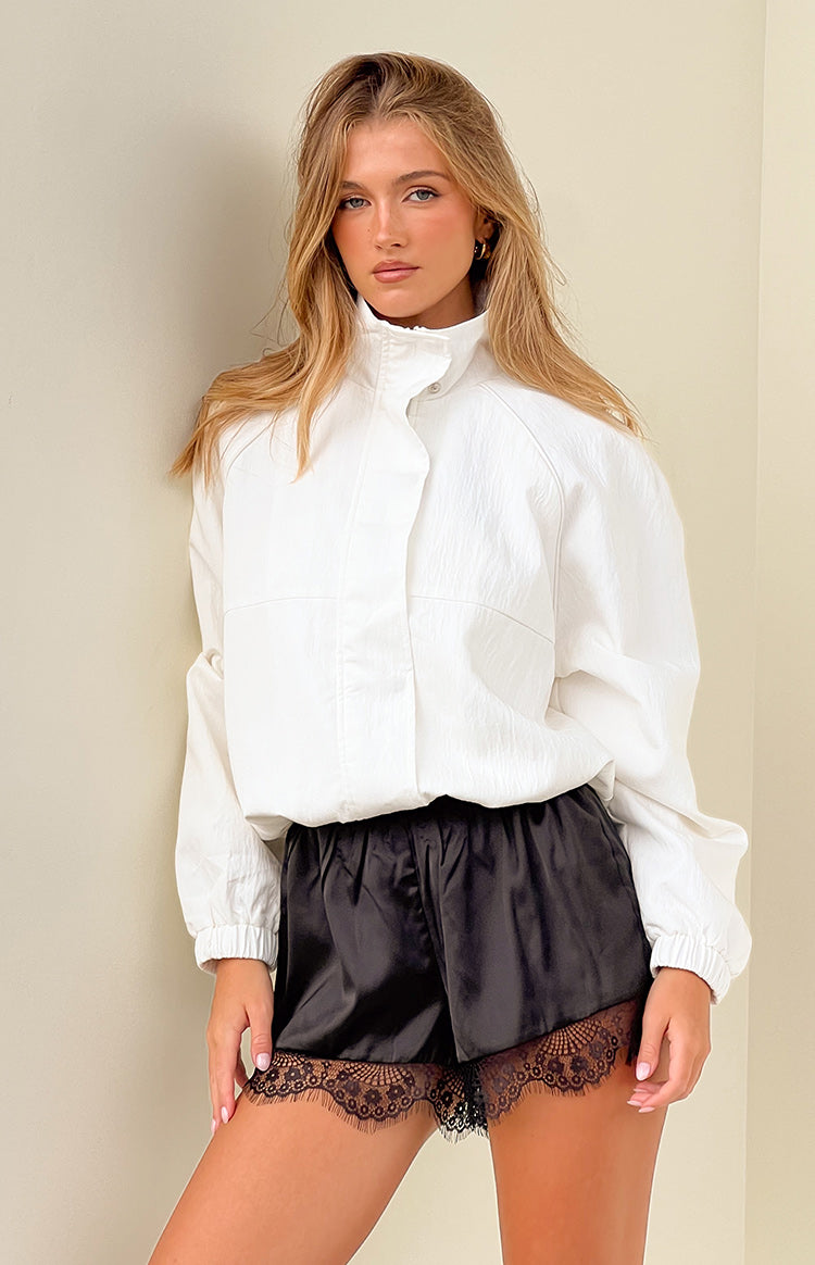 Agnes Black Lace Trim Satin Shorts — 4
