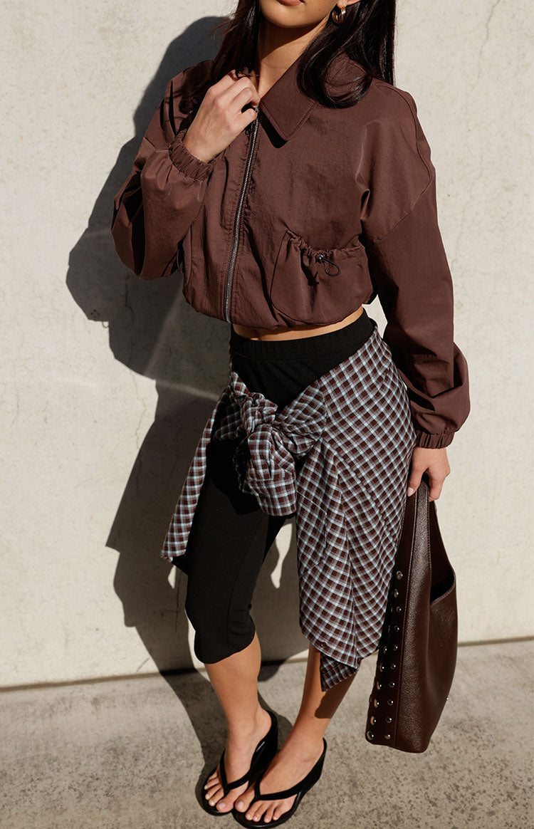 Bobbi Chocolate Collar Bomber Jacket — 1