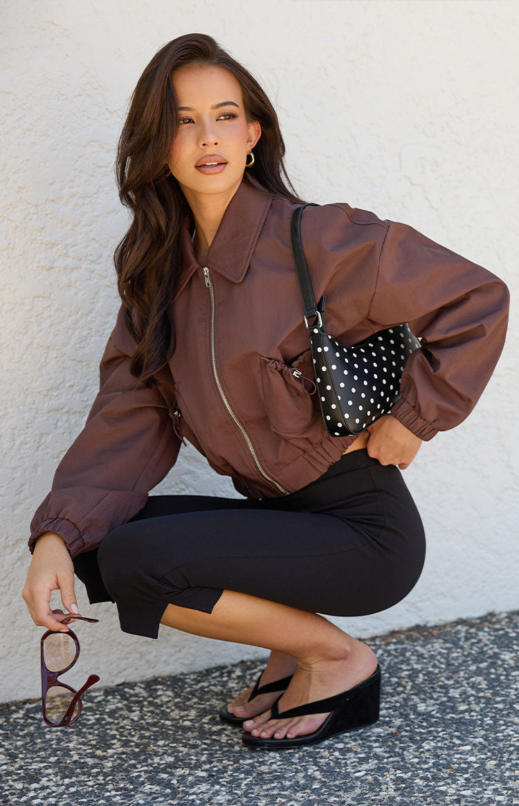 Bobbi Chocolate Collar Bomber Jacket — 1