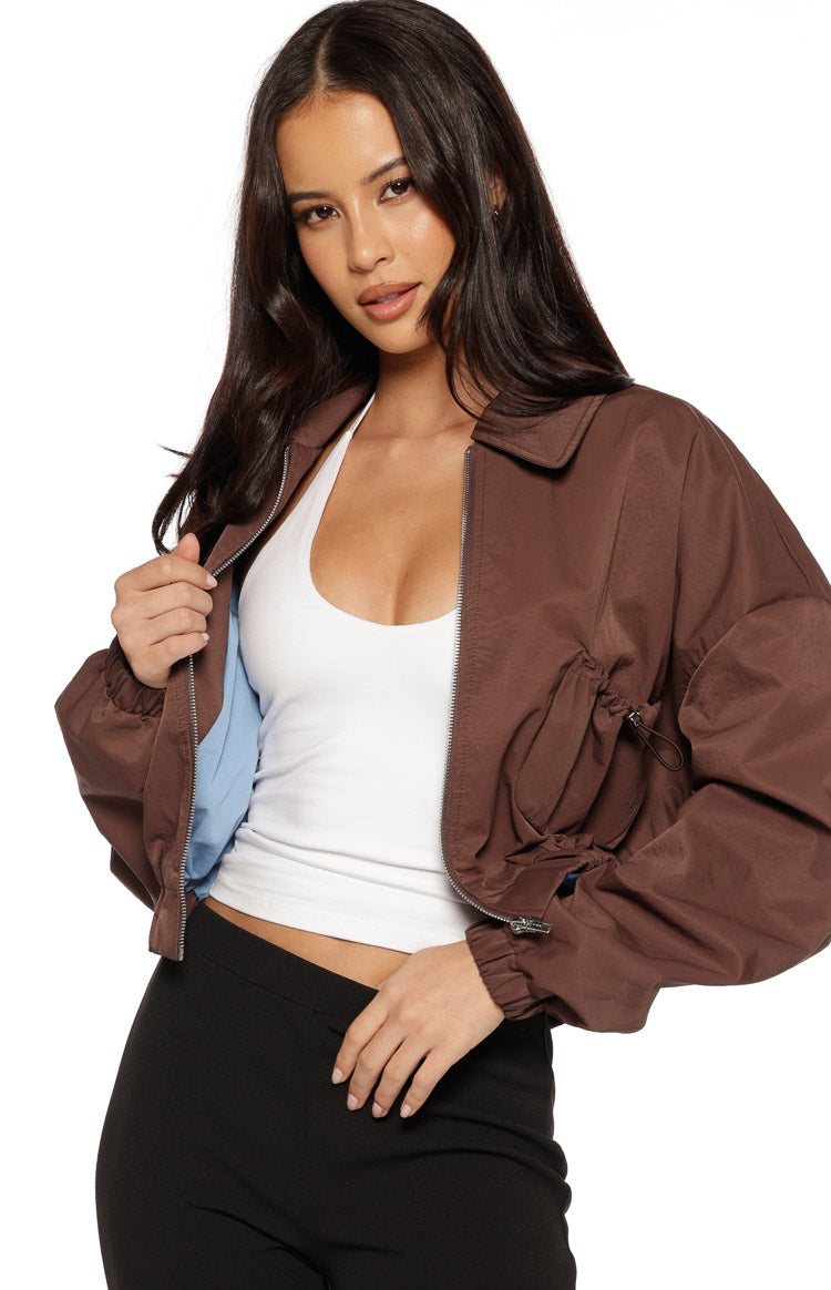 Bobbi Chocolate Collar Bomber Jacket — 11