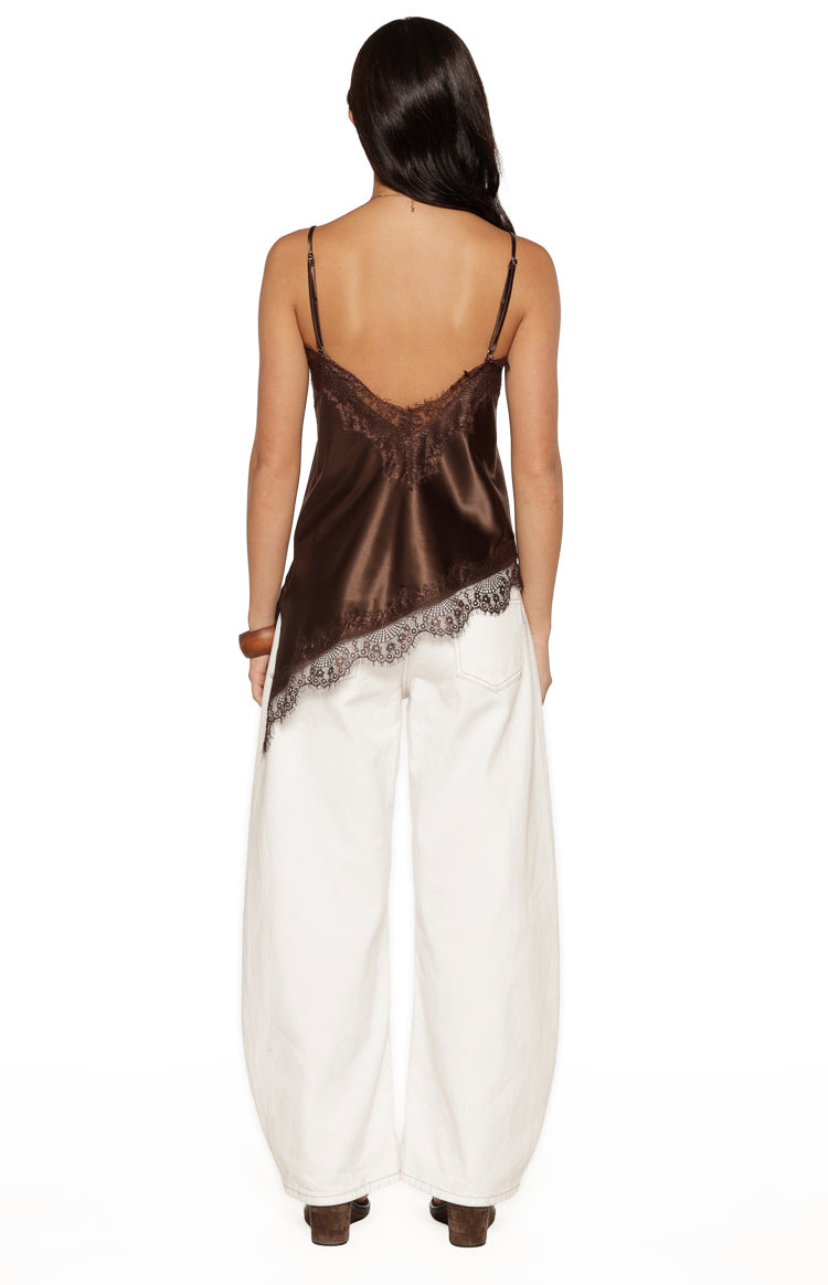 Ziva Brown Satin Lace Asymmetrical Top — 10