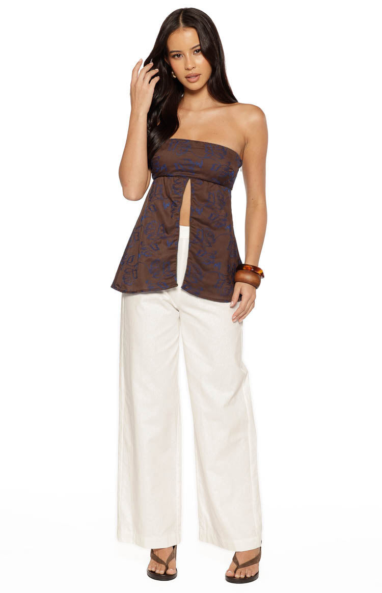 Ailany Brown Floral Strapless Longline Top — 9