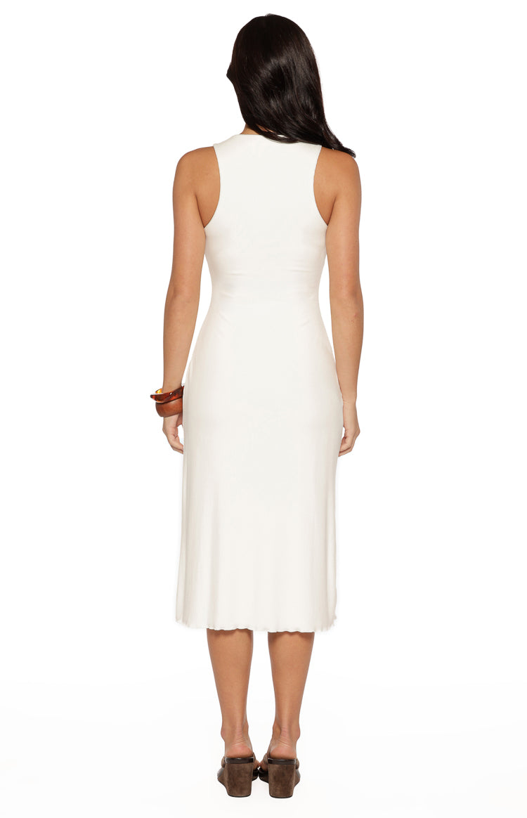 Amba White Button Detail Midi Dress — 8
