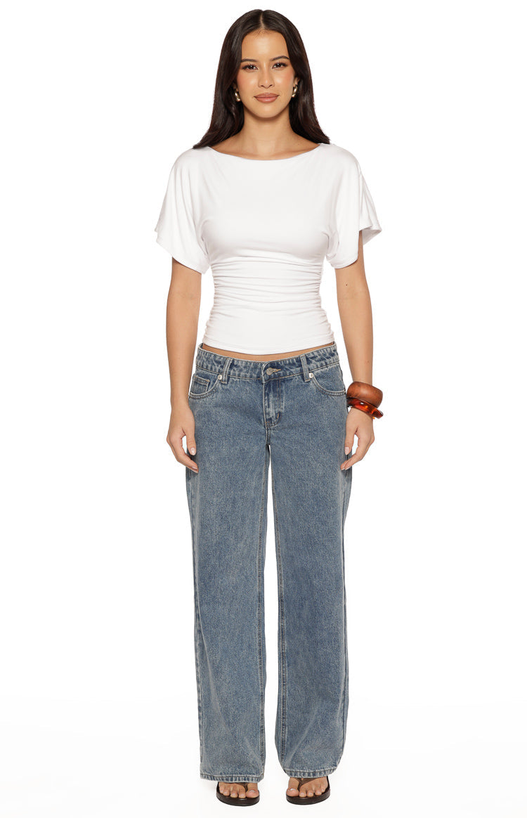 Muriel White Ruched Waist Jersey Top — 8