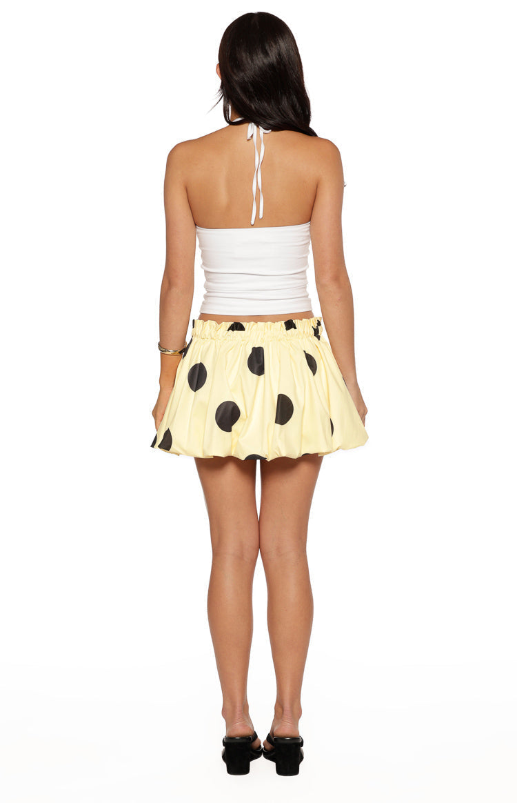 Henrietta Yellow Polka Dot Bubble Hem Mini Skirt — 11