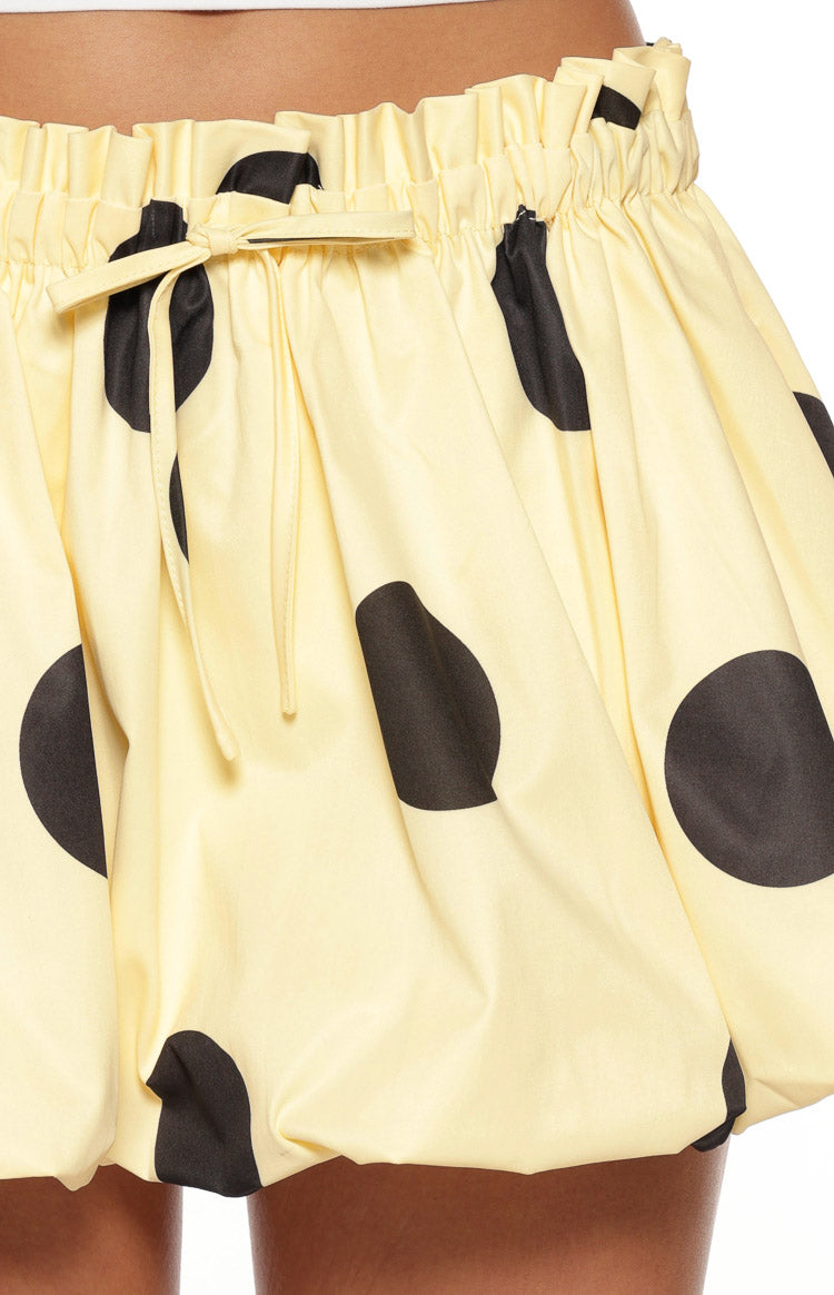 Henrietta Yellow Polka Dot Bubble Hem Mini Skirt — 12