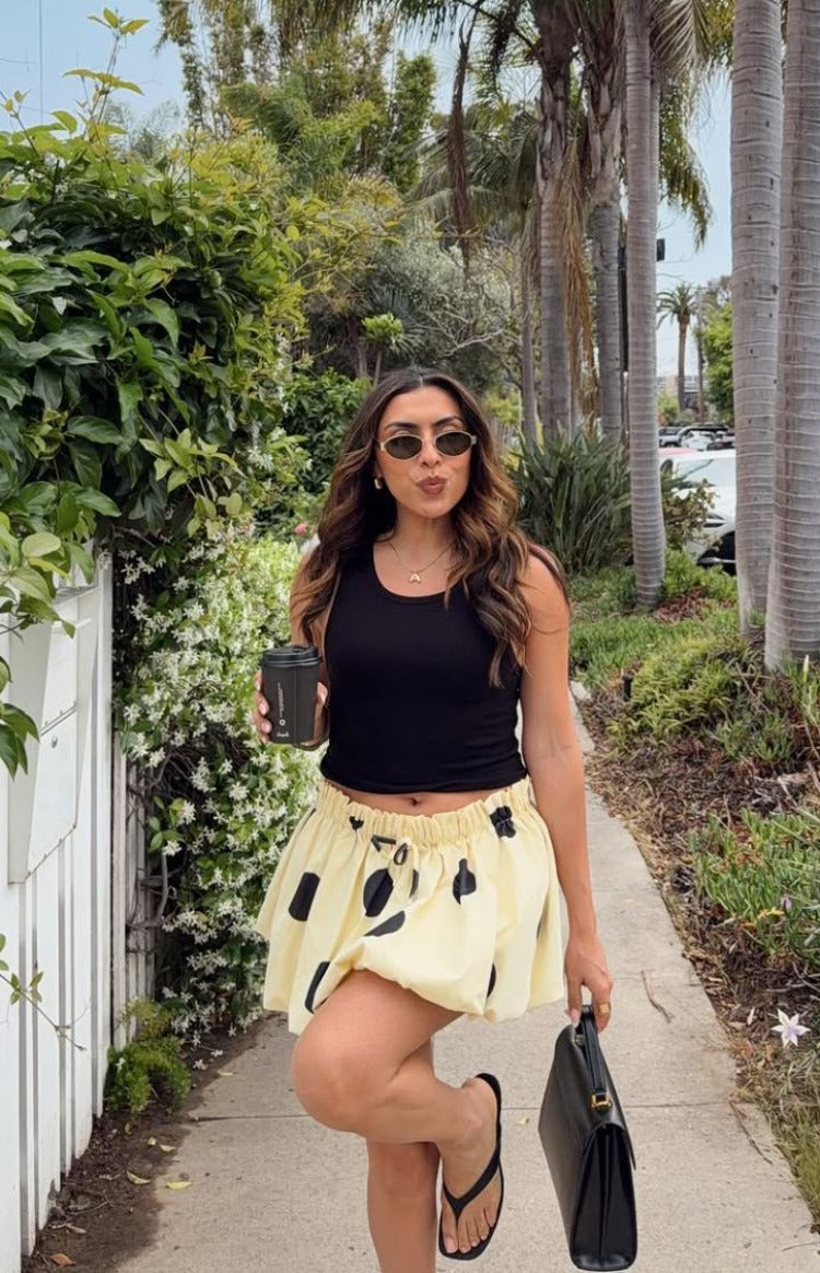 Henrietta Yellow Polka Dot Bubble Hem Mini Skirt — 13
