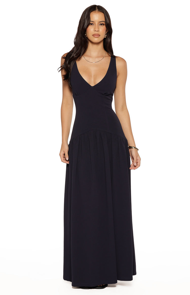 Novi Navy Drop Waist Crepe Maxi Dress — 1