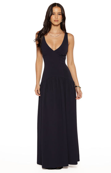 Novi Navy Drop Waist Crepe Maxi Dress — 1