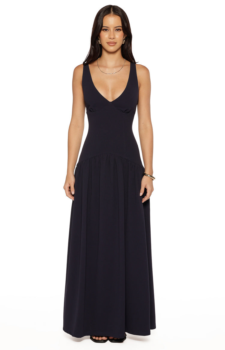 Novi Navy Drop Waist Crepe Maxi Dress — 2