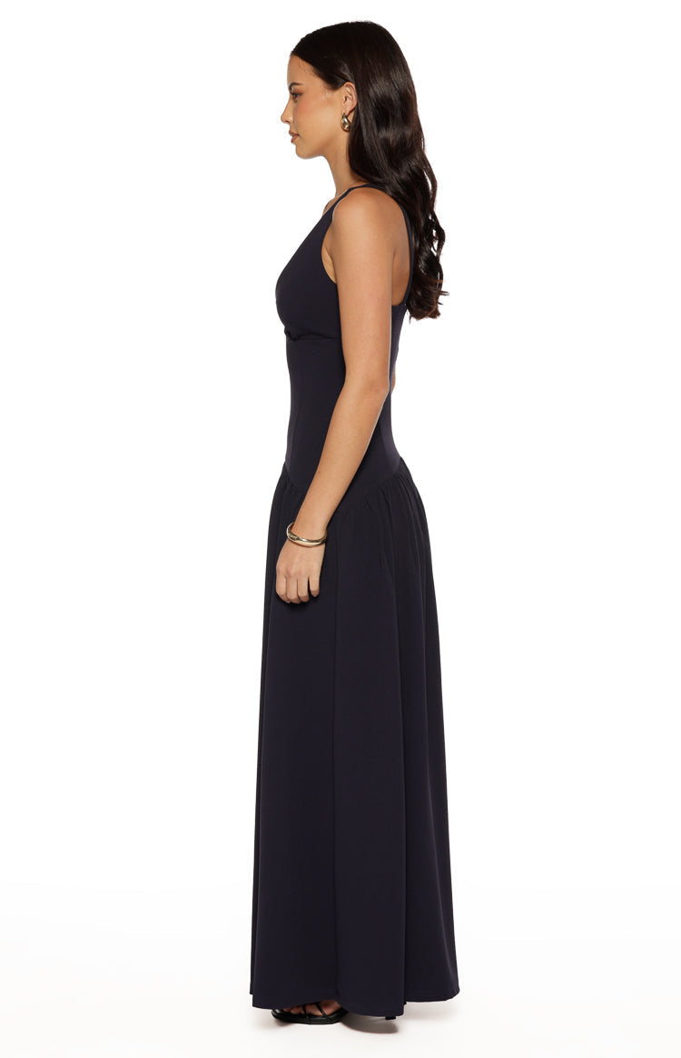 Novi Navy Drop Waist Crepe Maxi Dress — 3