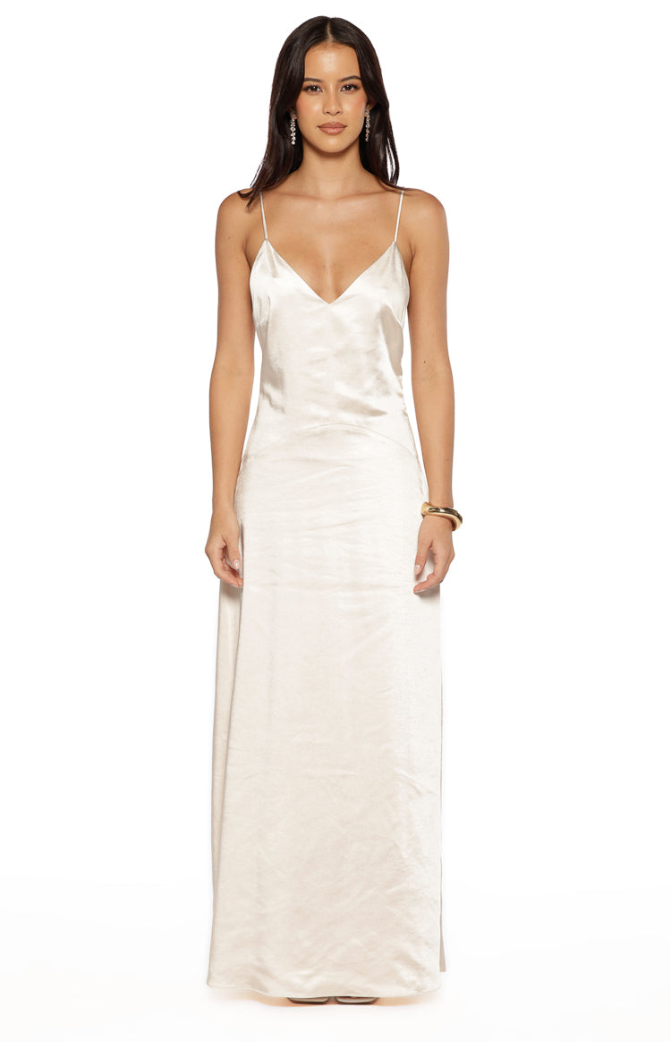 Kaitlynn Cream Satin Maxi Dress — 6