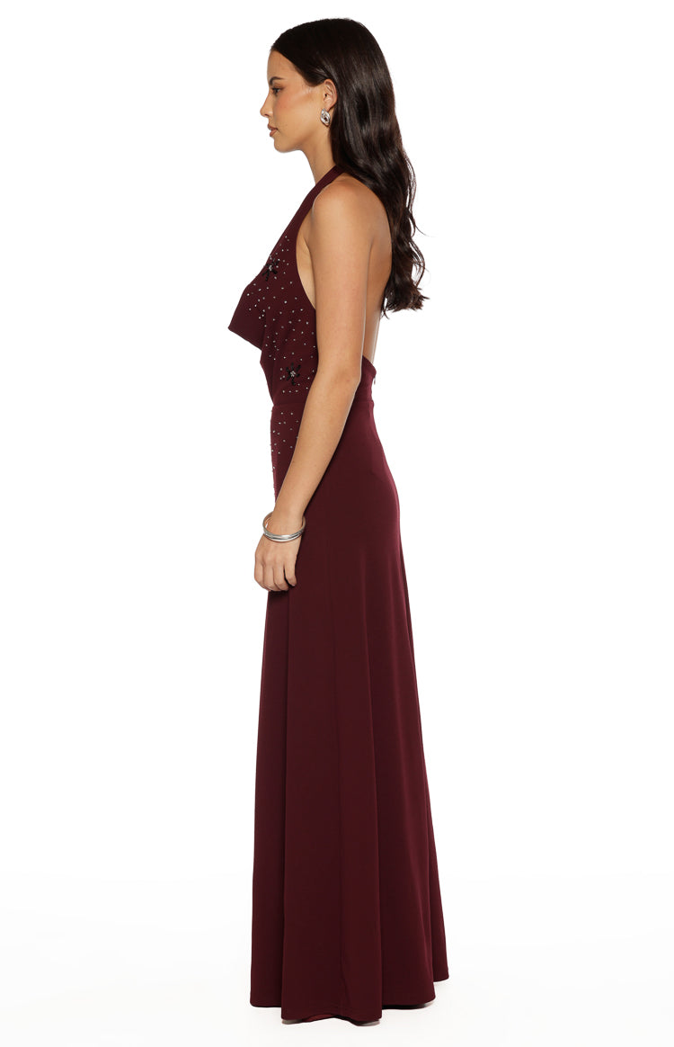 Corey Burgundy Beaded Crepe Maxi Dress — 9
