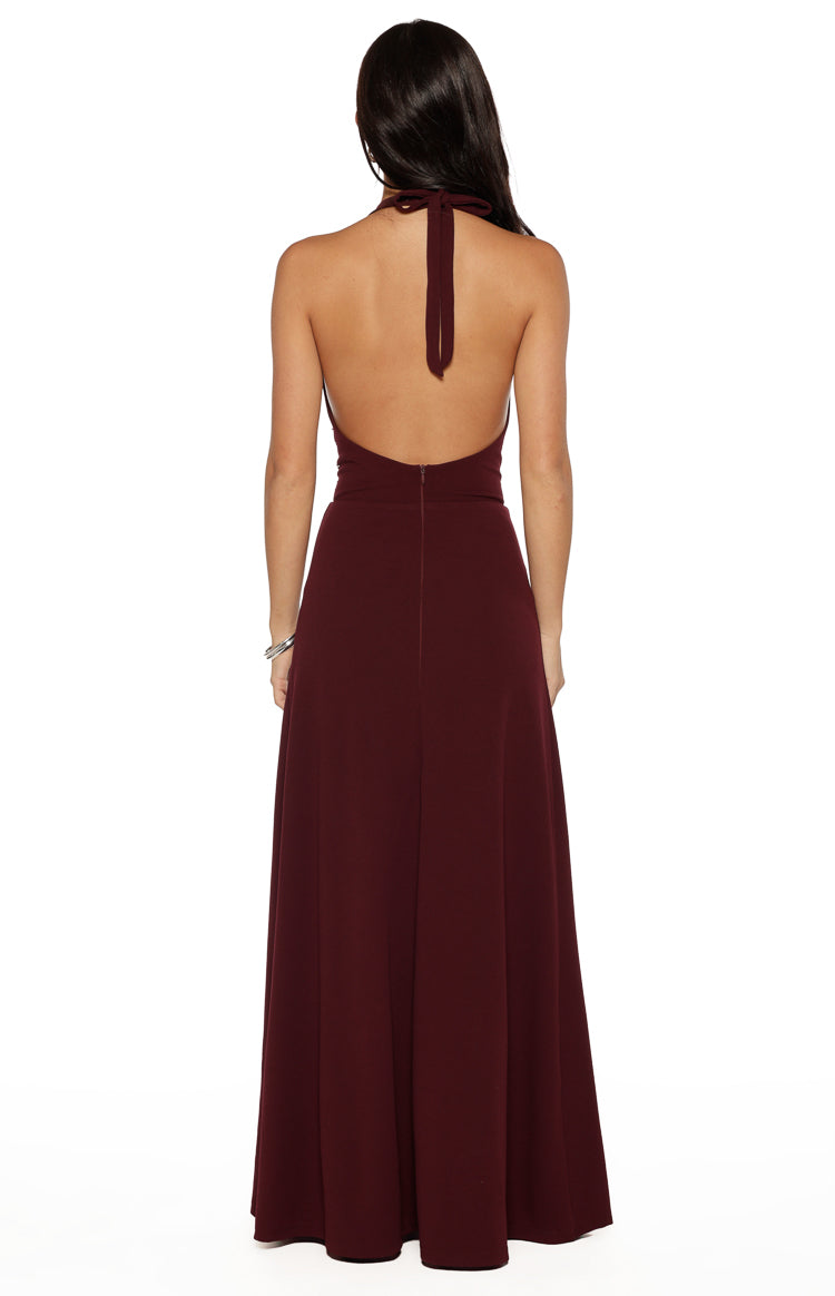 Corey Burgundy Beaded Crepe Maxi Dress — 10
