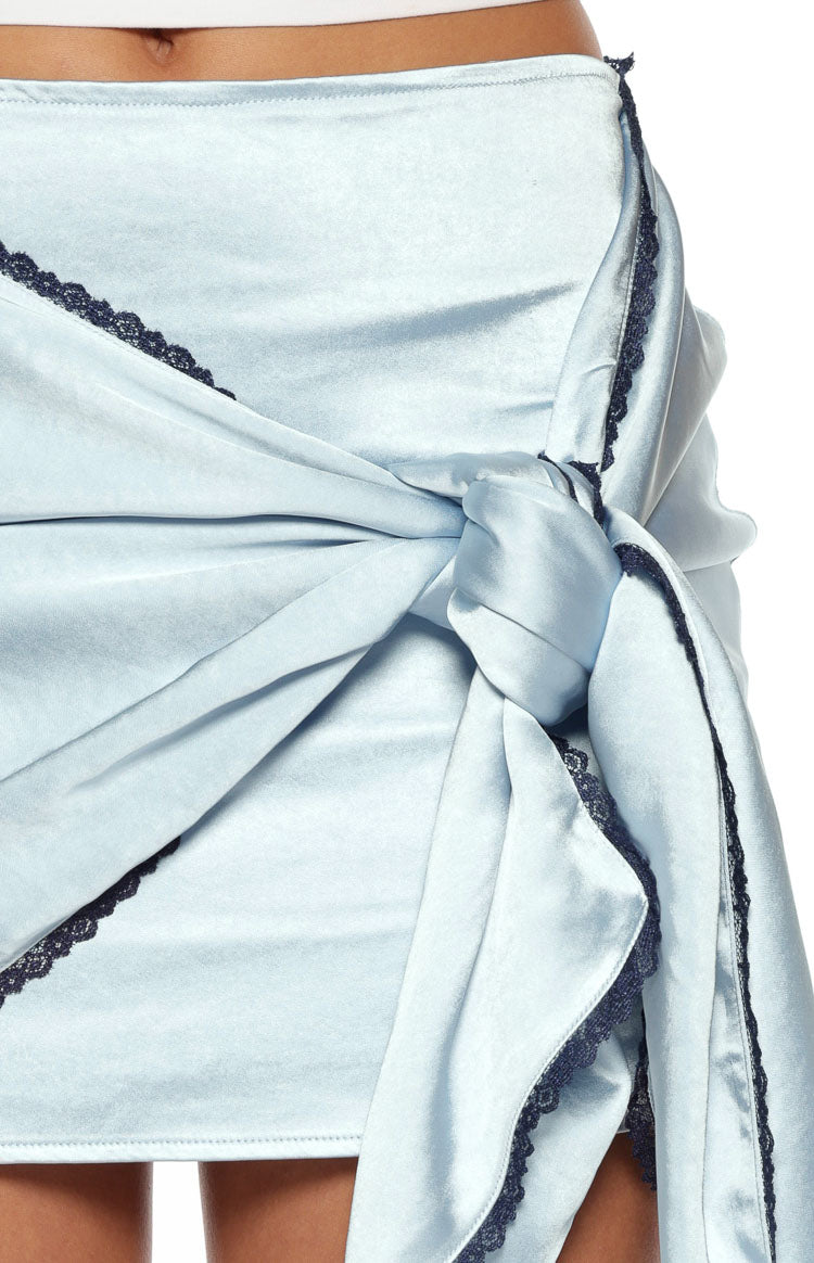 Elvi Blue Ruched Satin Mini Skirt — 10