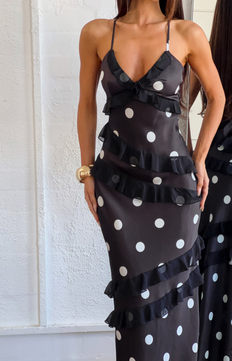 Inara Black Polka Dot Ruffle Maxi Dress — 4