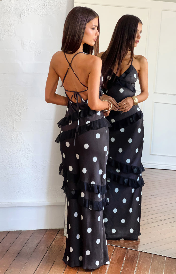 Inara Black Polka Dot Ruffle Maxi Dress — 5