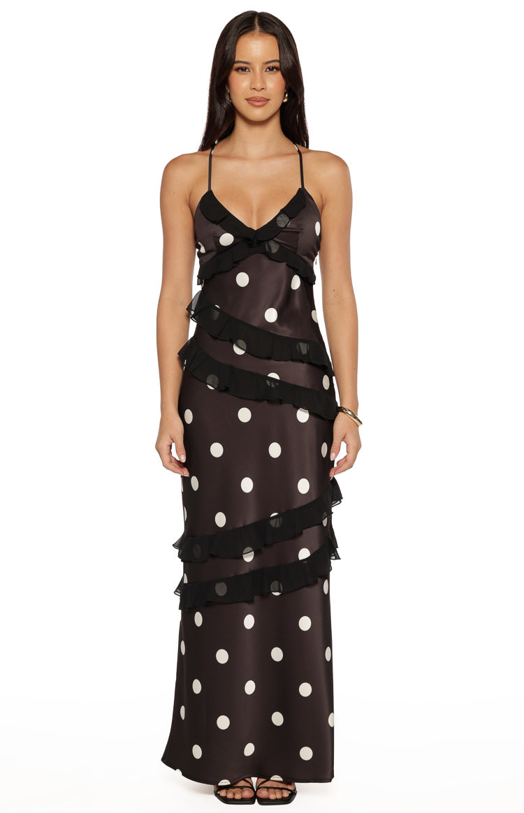 Inara Black Polka Dot Ruffle Maxi Dress — 7