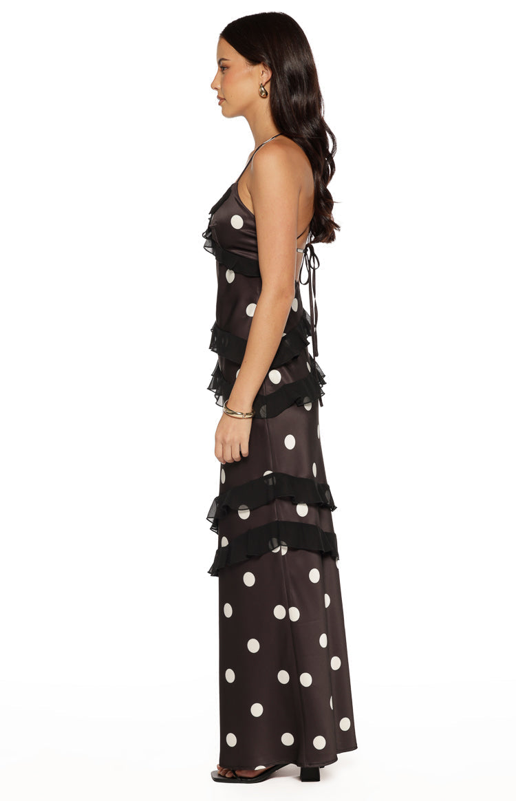 Inara Black Polka Dot Ruffle Maxi Dress — 8