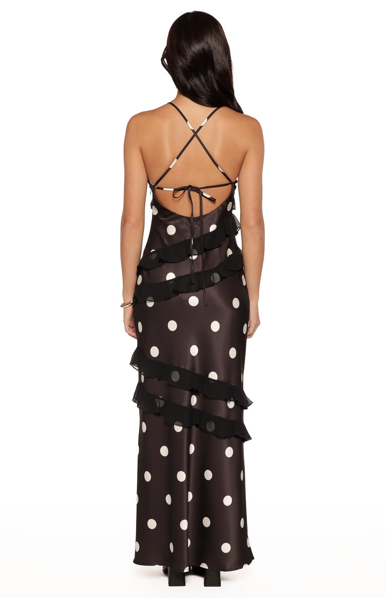 Inara Black Polka Dot Ruffle Maxi Dress — 9