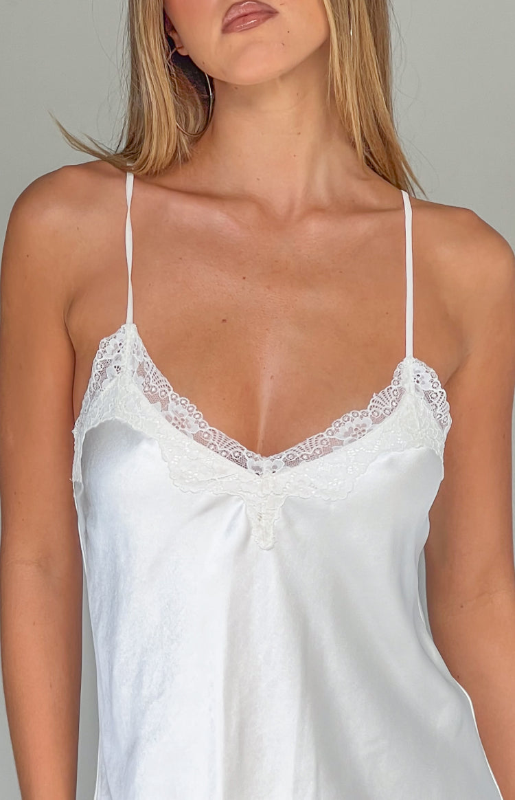 Artie Cream Satin Lace Trim Mini Dress — 6