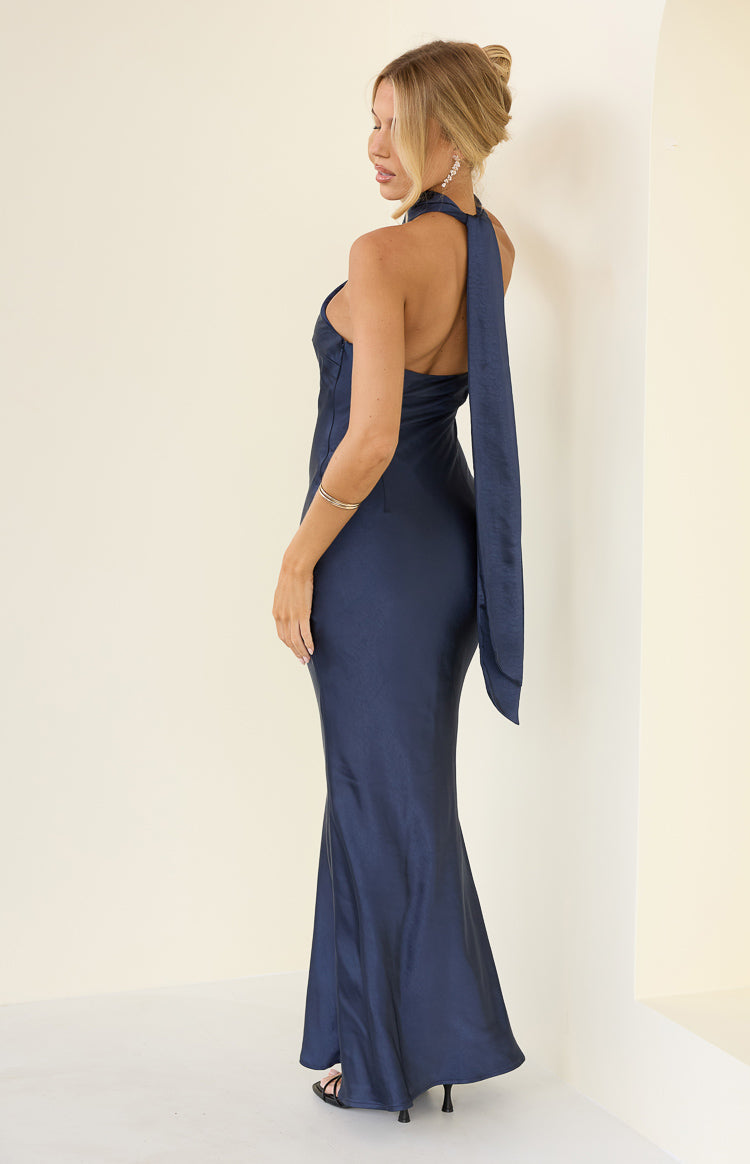 Ember Navy Satin Maxi Dress — 3