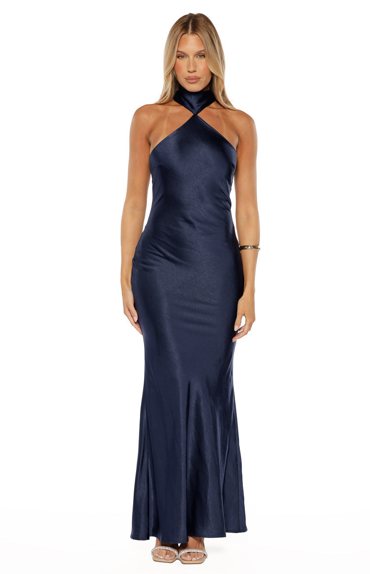 Ember Navy Satin Maxi Dress — 5