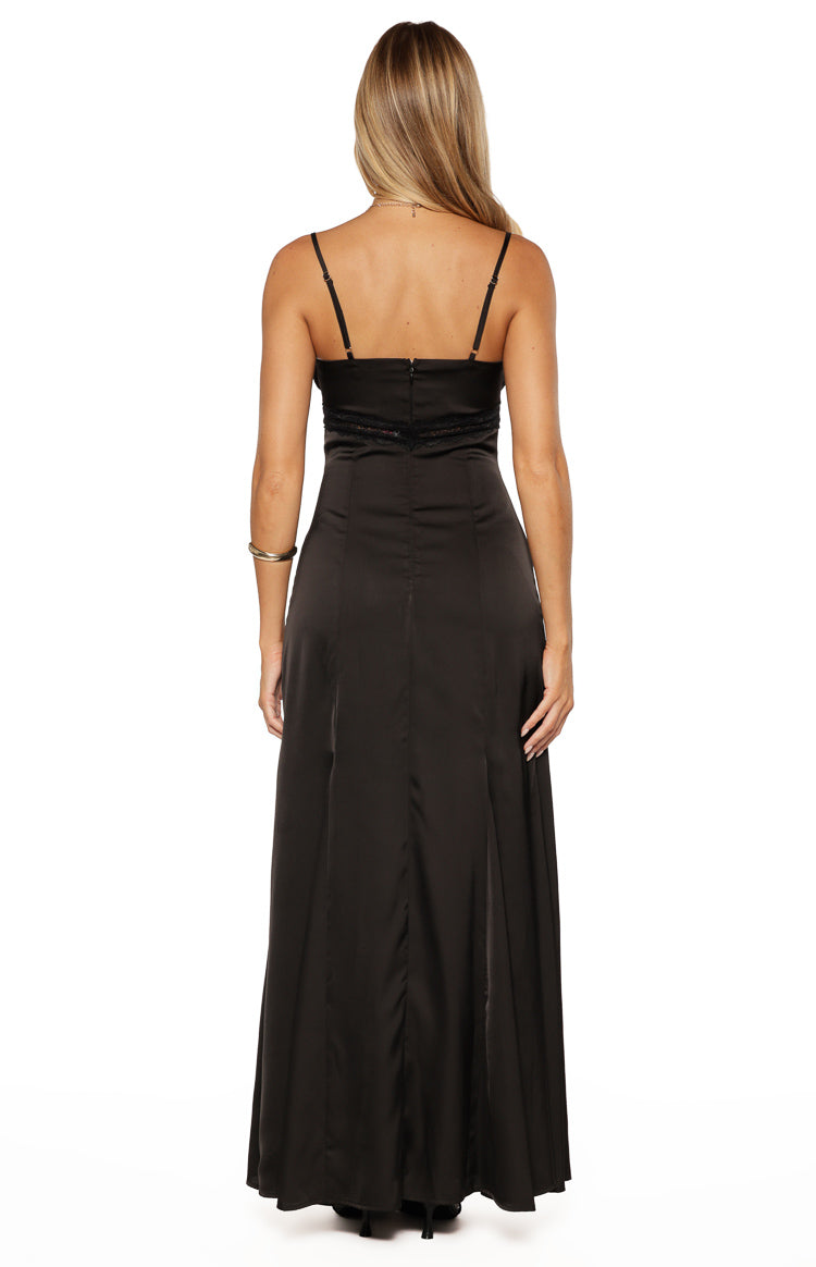 Gabby Black Satin Lace Maxi Dress — 7
