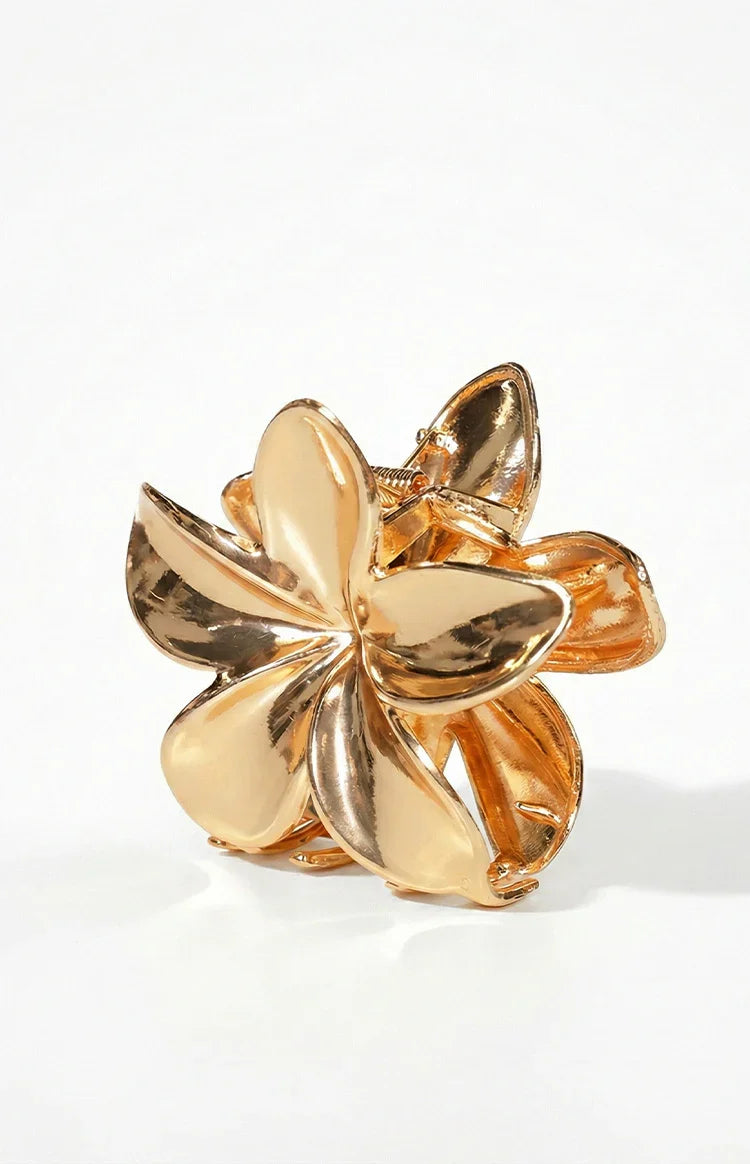 Quinny Gold Metal Flower Claw Clip — 1