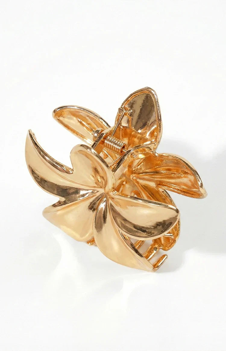 Quinny Gold Metal Flower Claw Clip — 3