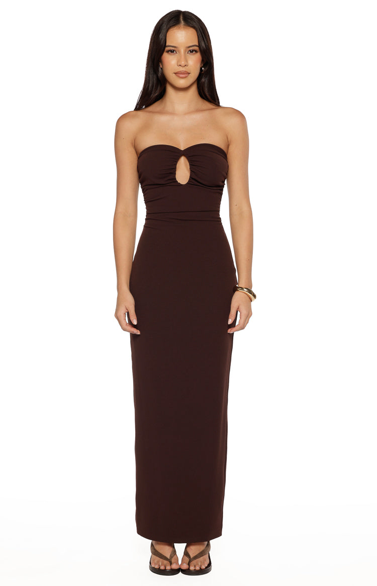 Jordan Brown Crepe Strapless Maxi Dress — 6