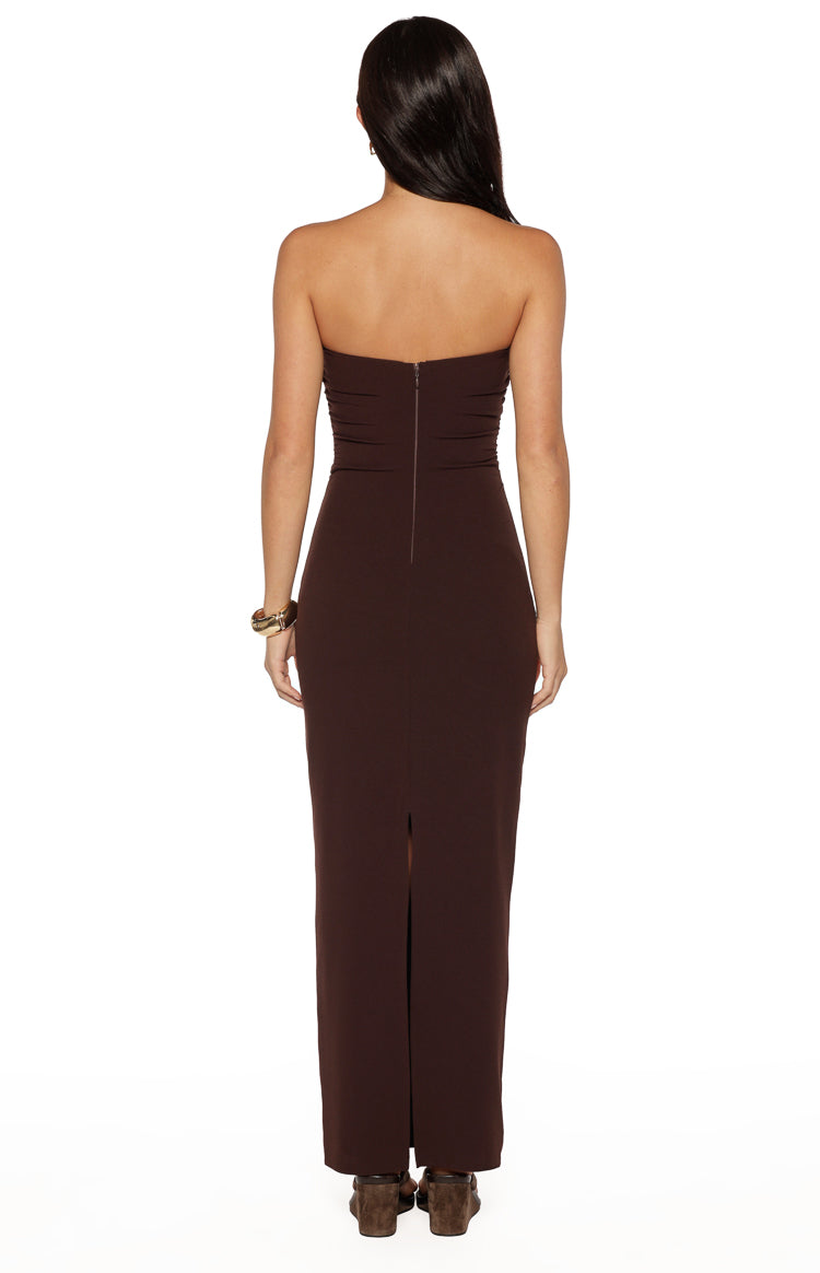 Jordan Brown Crepe Strapless Maxi Dress — 8