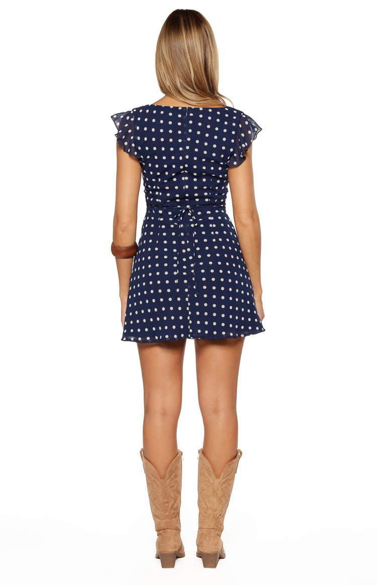Freisha Navy Polka Dot Mini Dress — 5