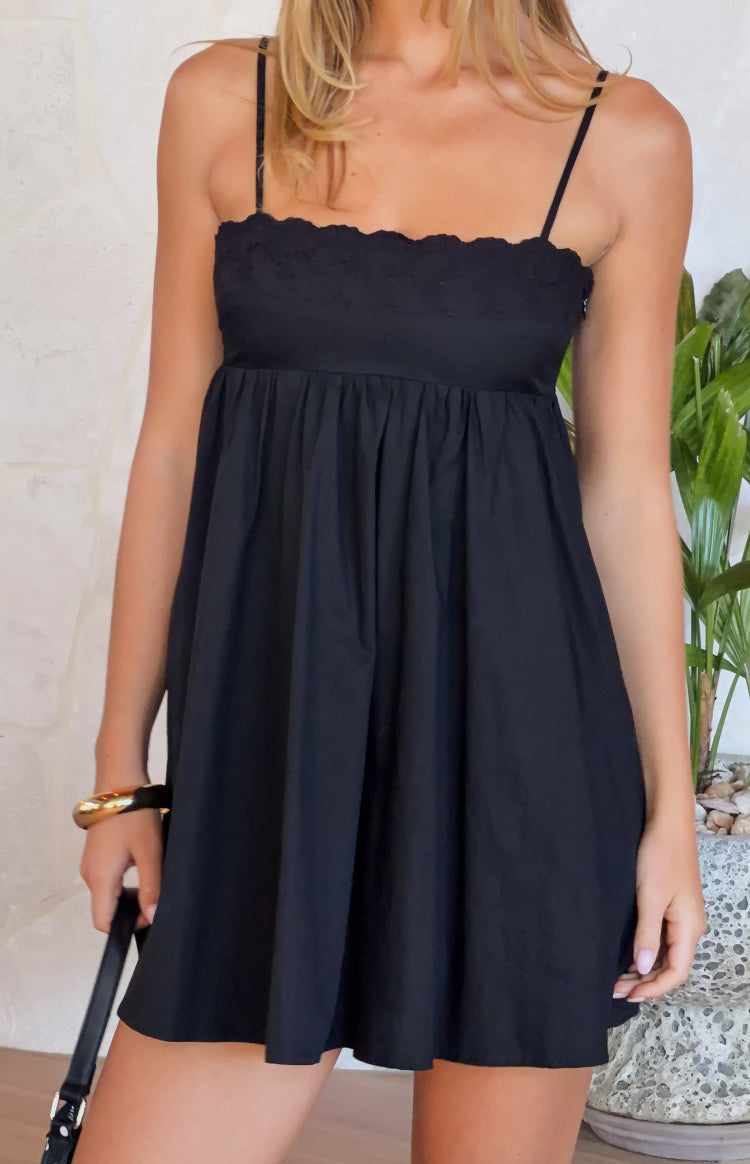 Gracelyn Black Eyelet Embroidered Mini Dress — 1