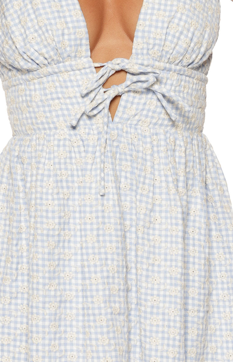 Saffron Blue Floral Tie Mini Dress — 10