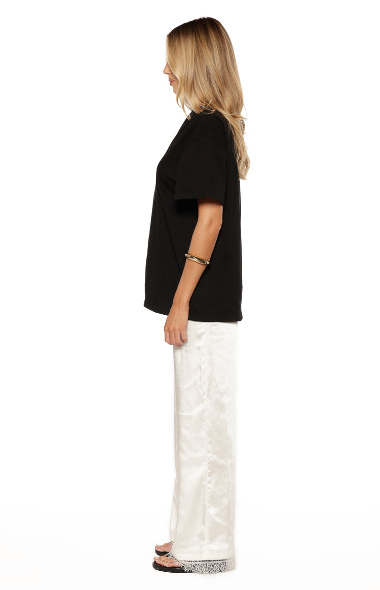 Orla Ivory Satin Straight Leg Lace Trim Pants — 10