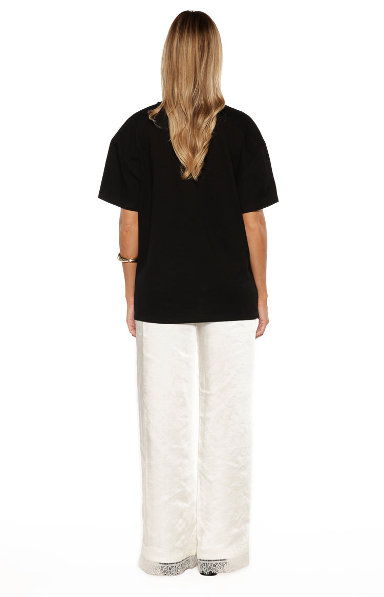 Orla Ivory Satin Straight Leg Lace Trim Pants — 11