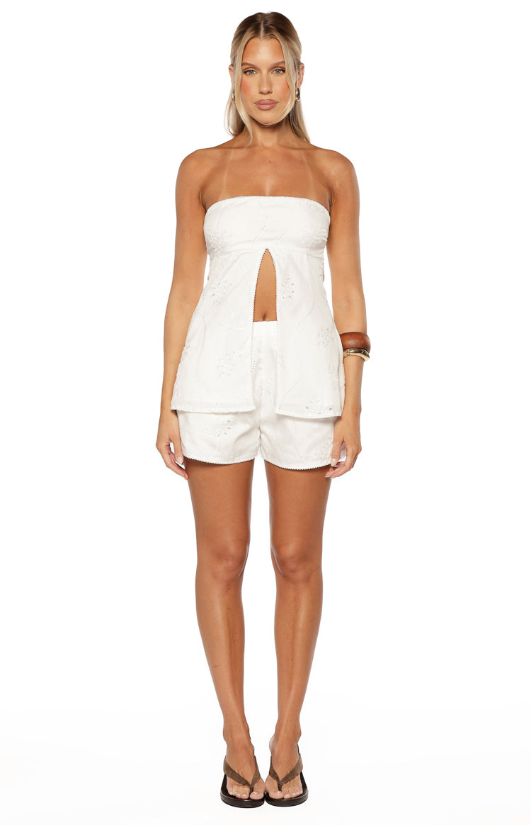Ailany White Floral Strapless Longline Top — 6