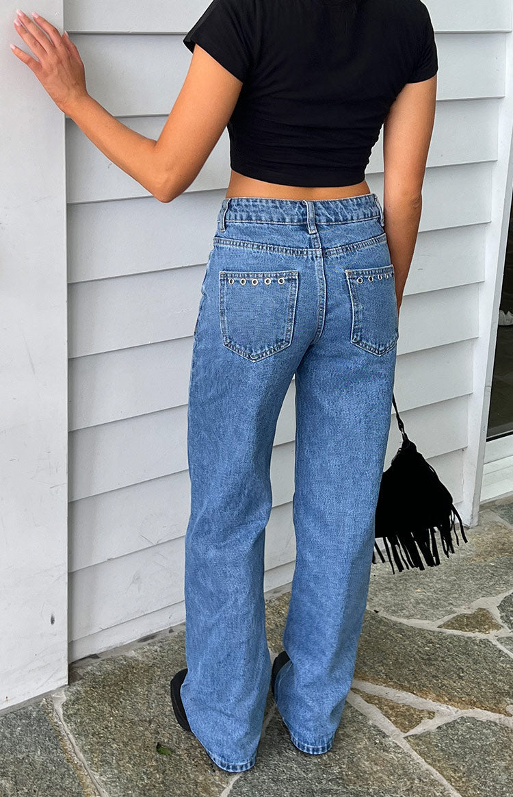 Fran Eyelet Mid Wash Pocket Jeans — 11