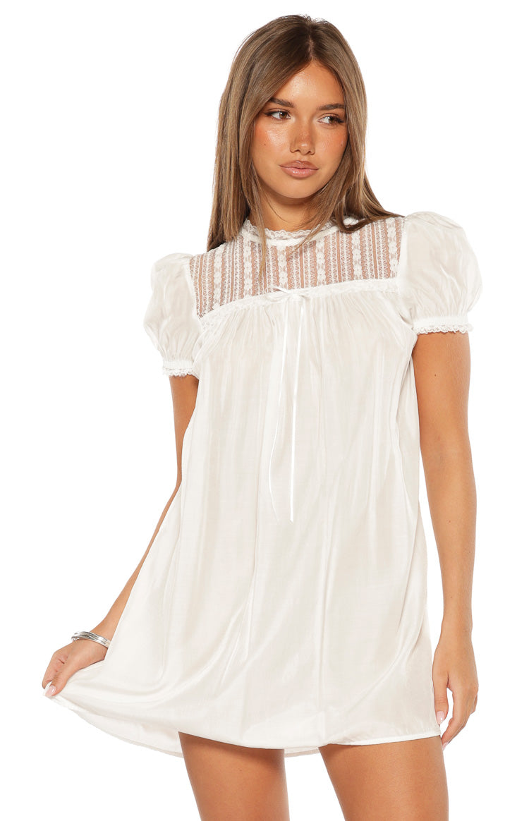 Taste White Sheer Lace Detail Mini Dress — 2