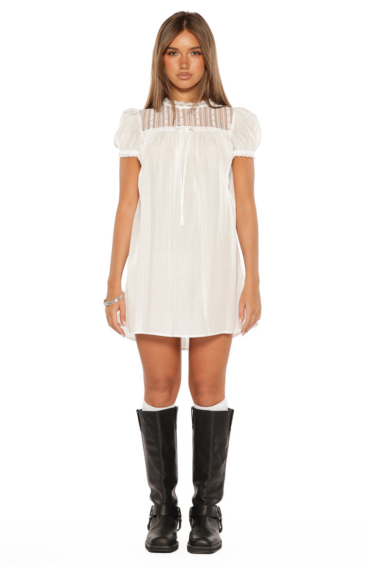 Taste White Sheer Lace Detail Mini Dress — 7