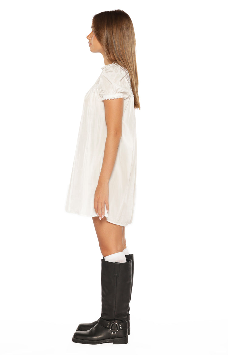 Taste White Sheer Lace Detail Mini Dress — 8