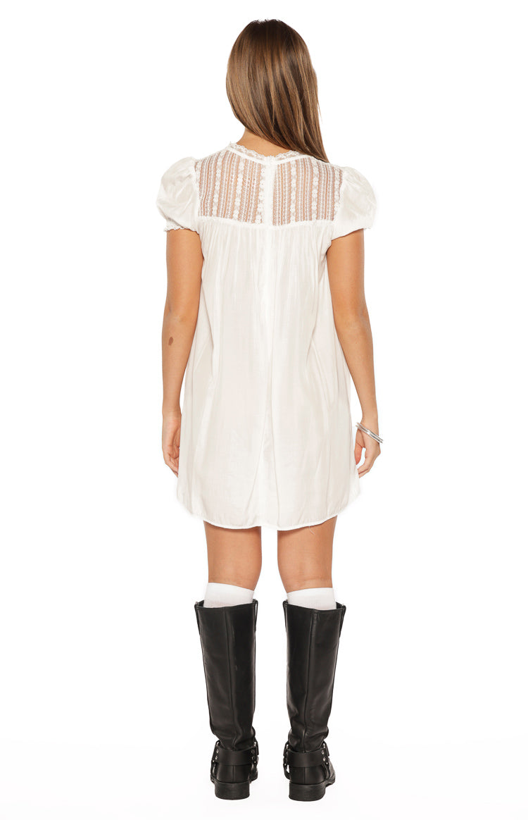 Taste White Sheer Lace Detail Mini Dress — 9