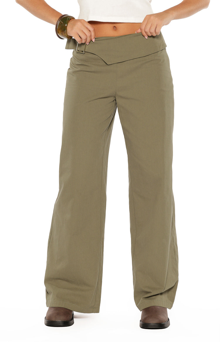 Rewind Green Buckle Detail Straight Leg Pants — 7