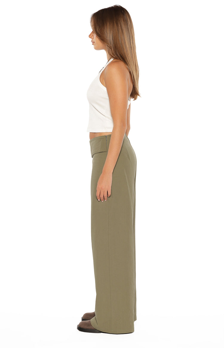 Rewind Green Buckle Detail Straight Leg Pants — 9
