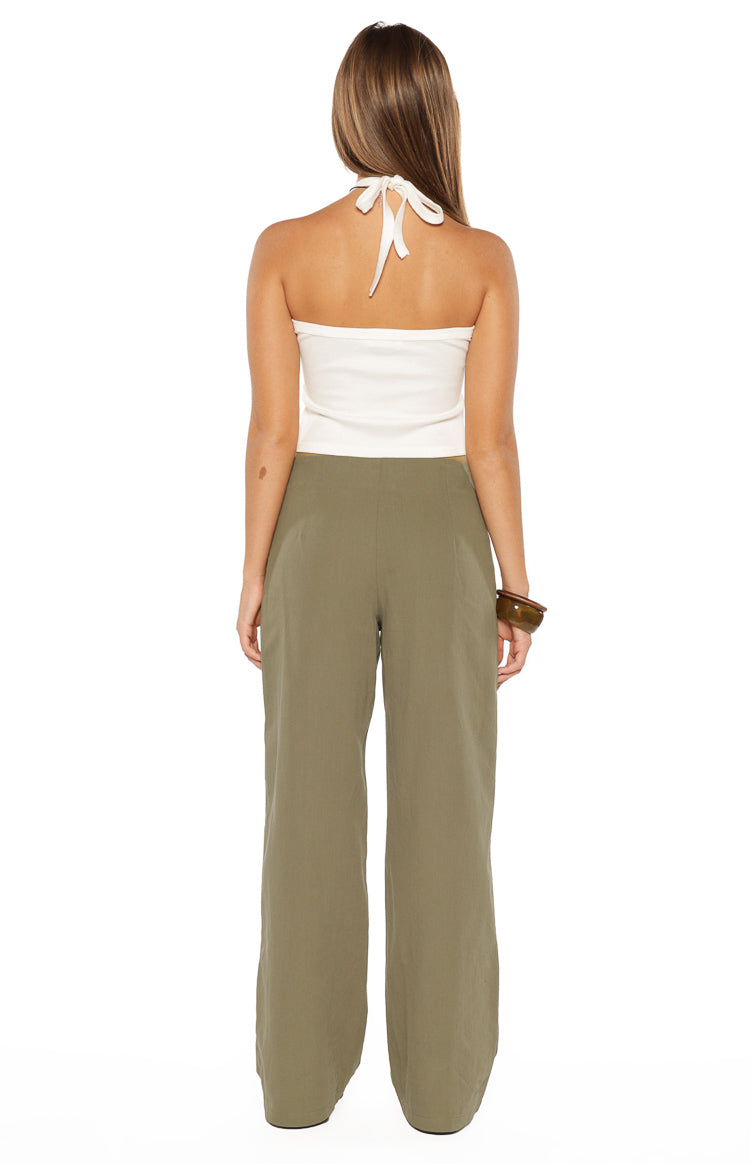 Rewind Green Buckle Detail Straight Leg Pants — 10