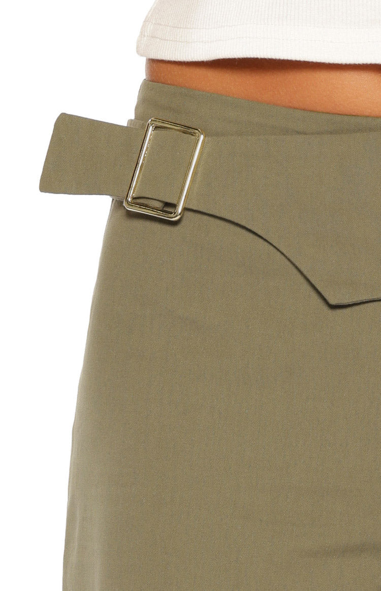 Rewind Green Buckle Detail Straight Leg Pants — 11