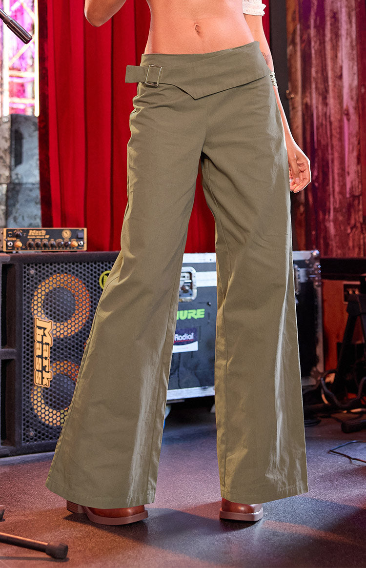 Rewind Green Buckle Detail Straight Leg Pants — 13