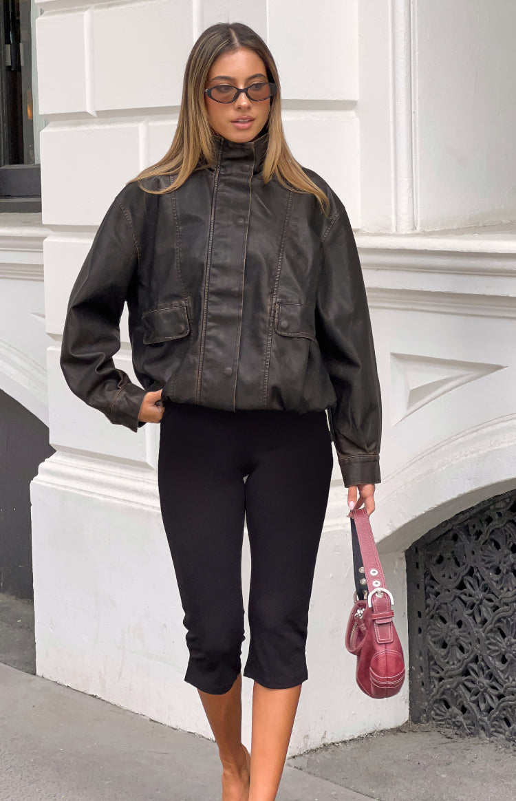 Blakely Brown Funnel Neck PU Jacket — 6