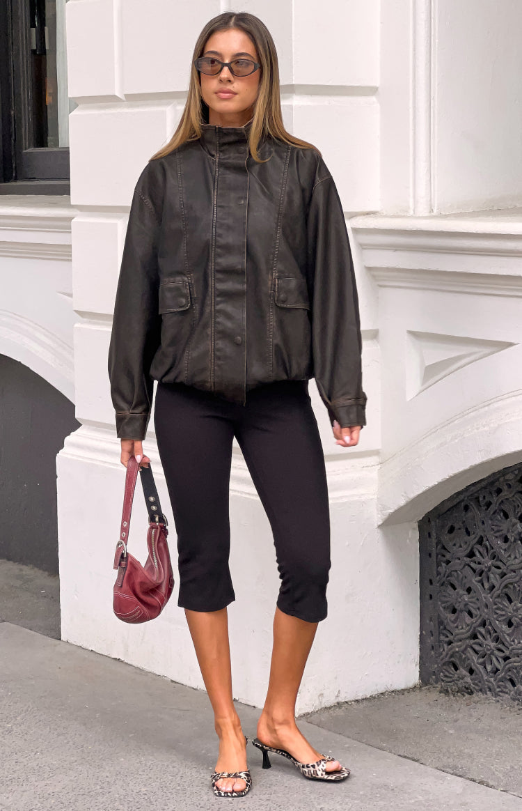 Blakely Brown Funnel Neck PU Jacket — 7